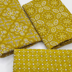 Mustard Floral Printed Pure Cotton Two Tops Dress Material