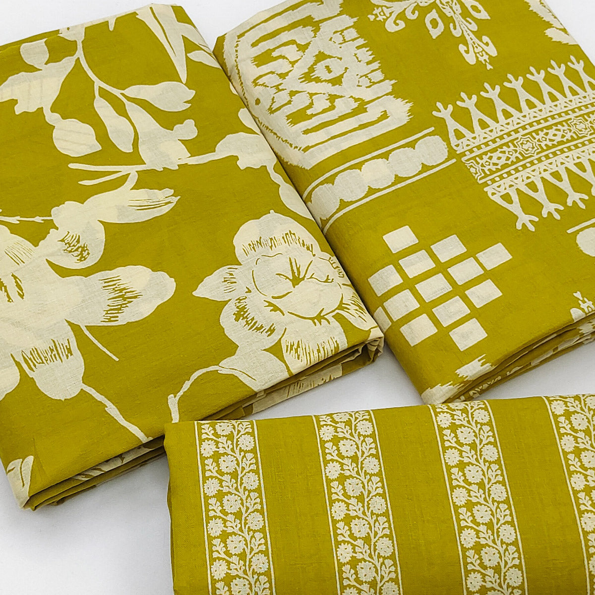 Mustard Floral Printed Pure Cotton Two Tops Dress Material