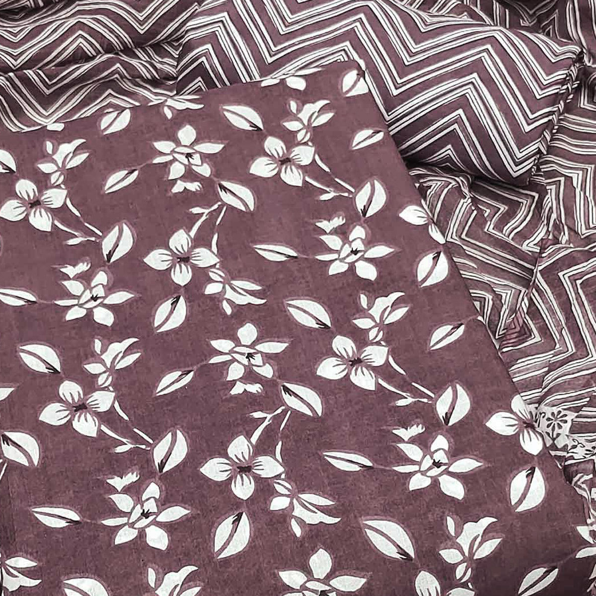 Dark Mauve Floral Printed Pure Cotton Dress Material