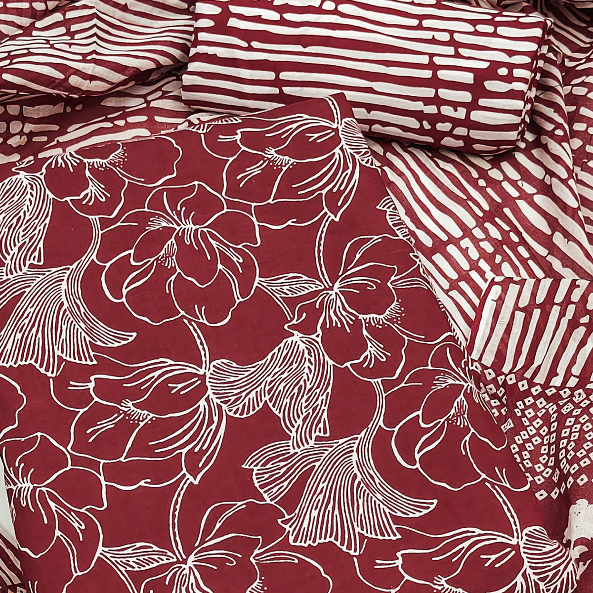 Maroon Floral Printed Pure Cotton Dress Material