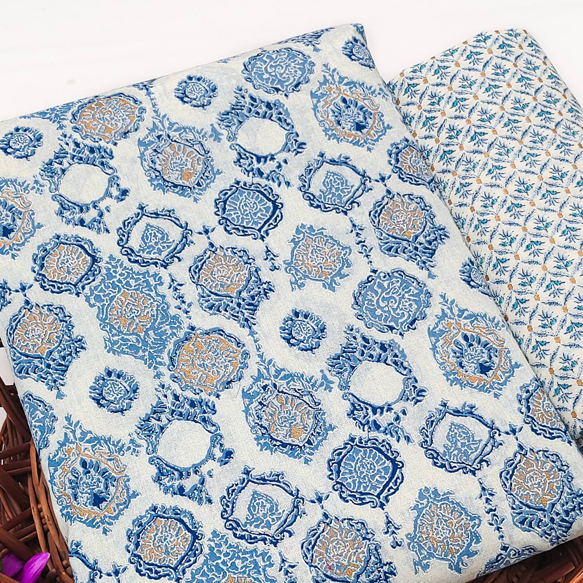Blue Floral Woven Pure Cotton Dress Material