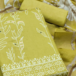 Green Floral Foil Printed Pure Cotton Dress Material