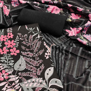 Black Floral Printed Pure Cotton Dress Material
