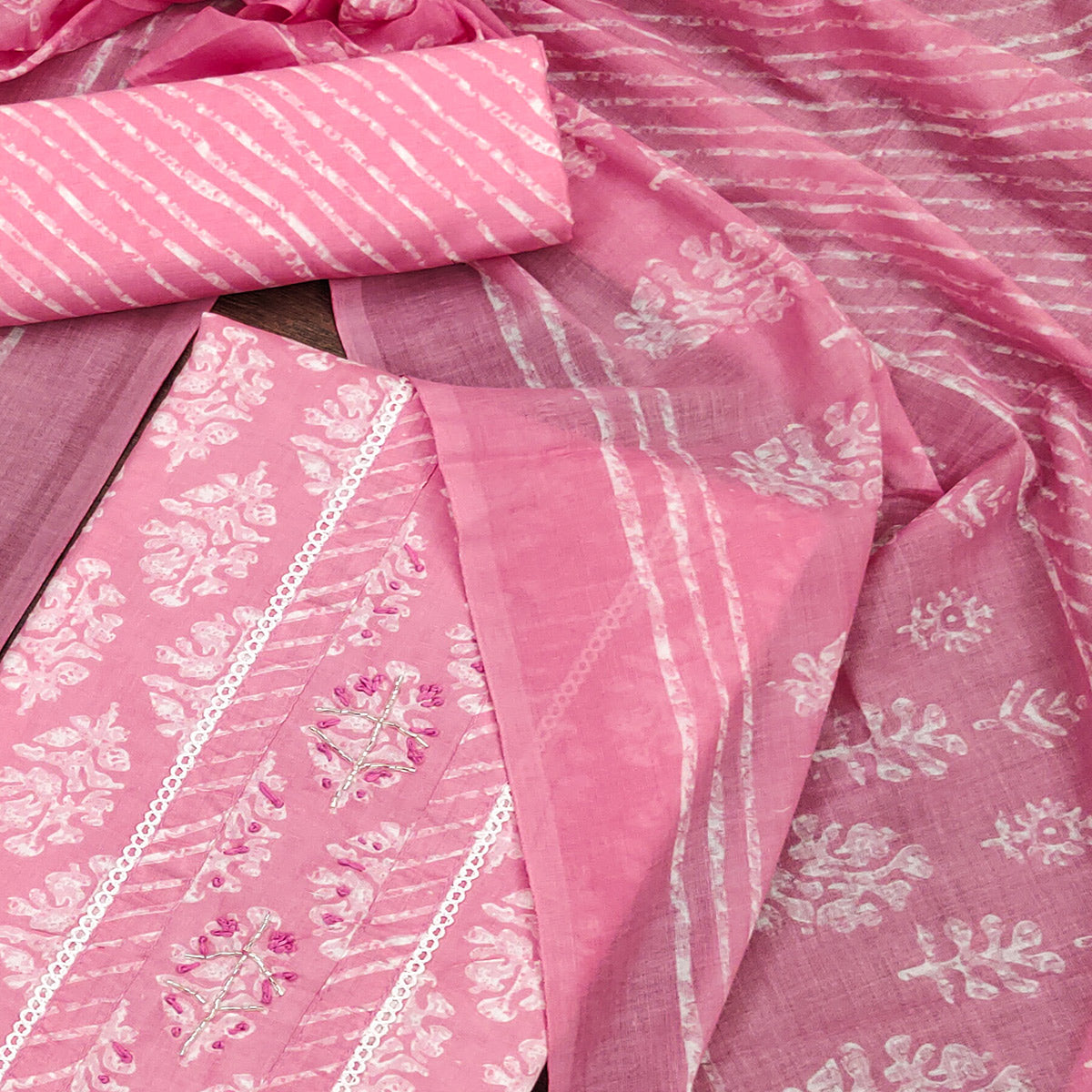 Pink Floral Printed Pure Cotton Dress Material