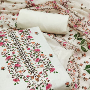 Off white Floral Printed Pure Cotton Dress Material