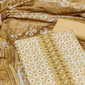 Beige Printed Pure Cotton Dress Material