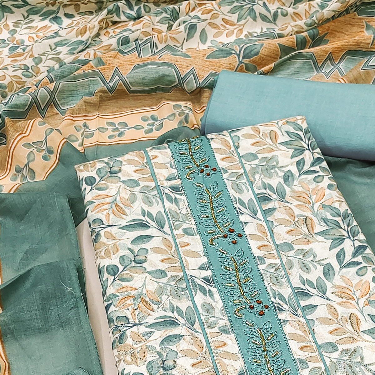 Blue Floral Printed Pure Cotton Dress Material