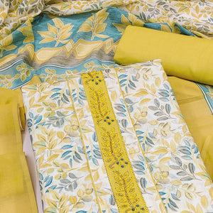 Yellow Floral Printed Pure Cotton Dress Material