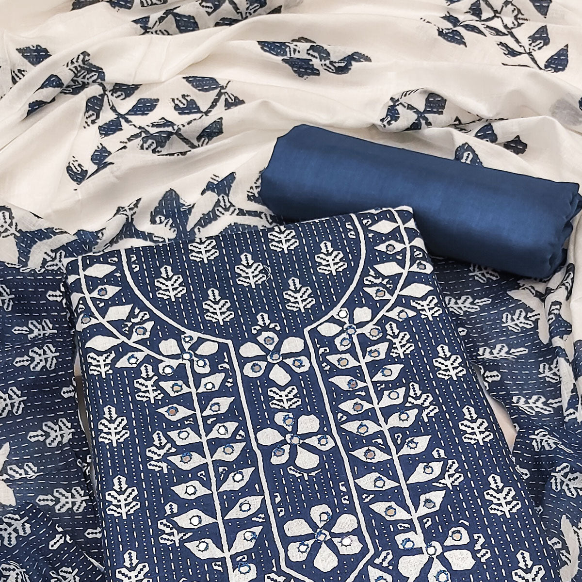 Blue Floral Printed Pure Cotton Dress Material