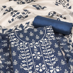 Blue Floral Printed Pure Cotton Dress Material