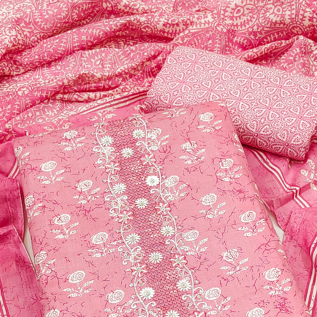 Pink Floral Printed Pure Cotton Dress Material