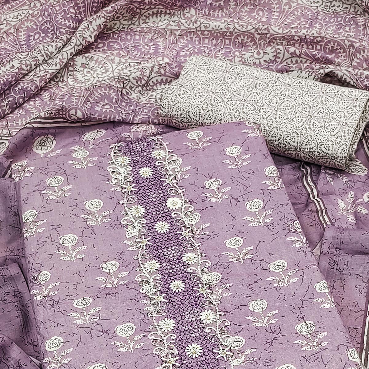 Purple Floral Printed Pure Cotton Dress Material