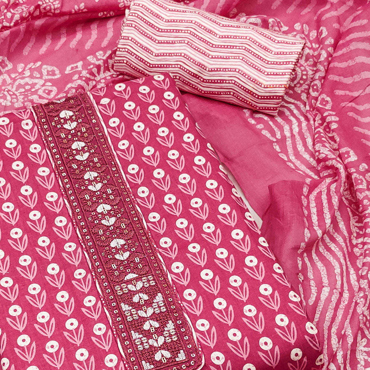 Pink Floral Printed Pure Cotton Dress Material