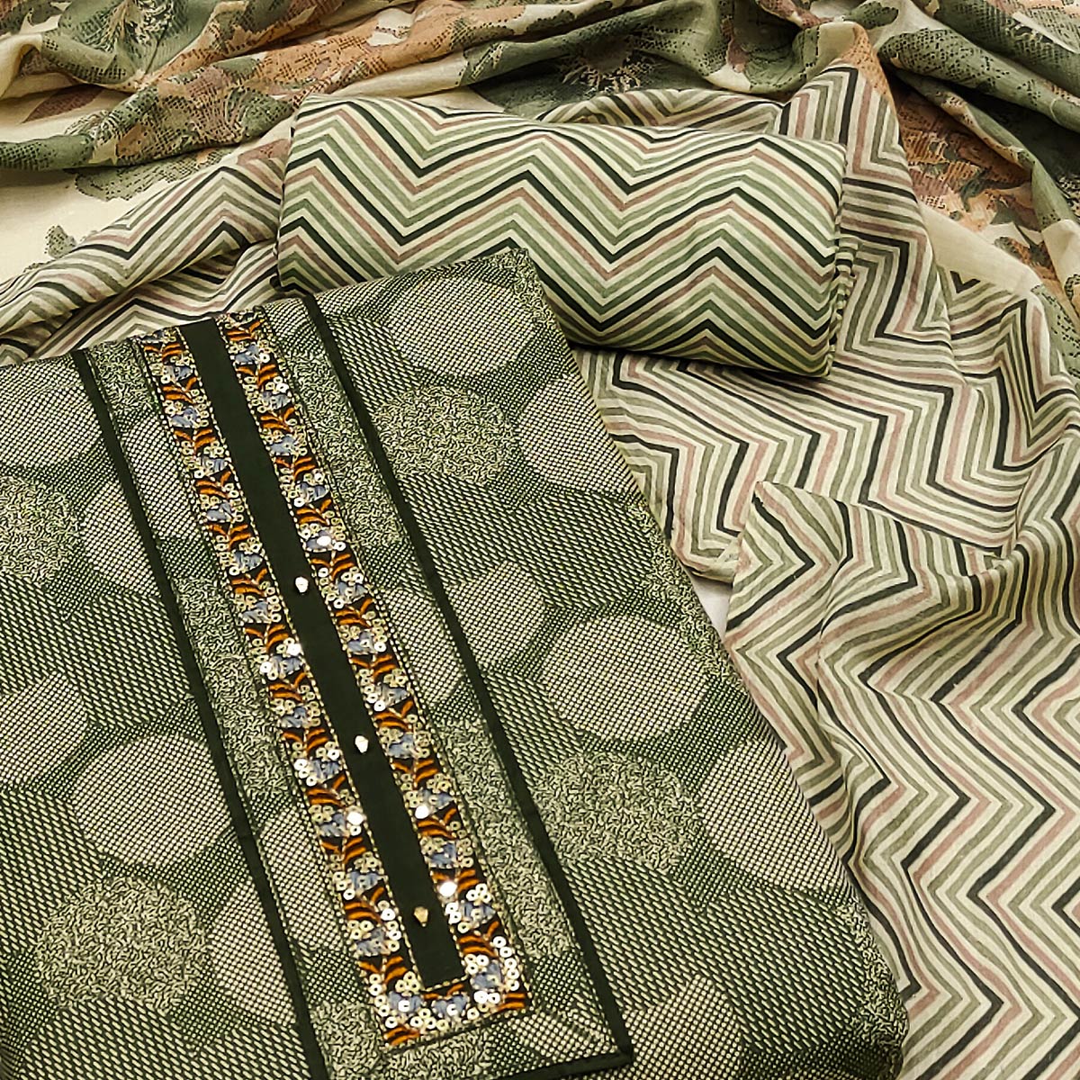 Green Printed Pure Cotton Dress Material