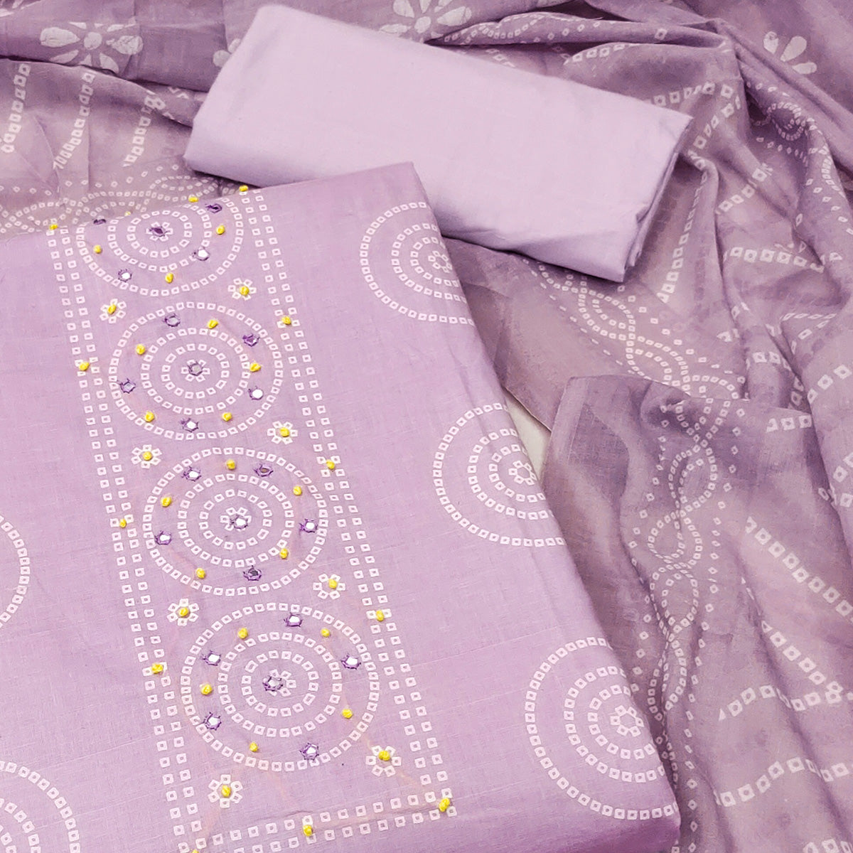 Purple Bandhani Pure Cotton Dress Material