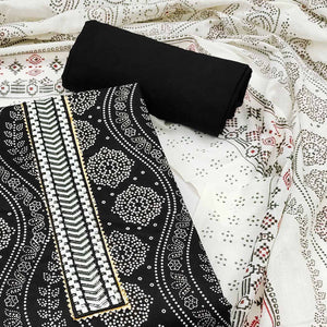 Black Foil Printed Pure Cotton Dress Material