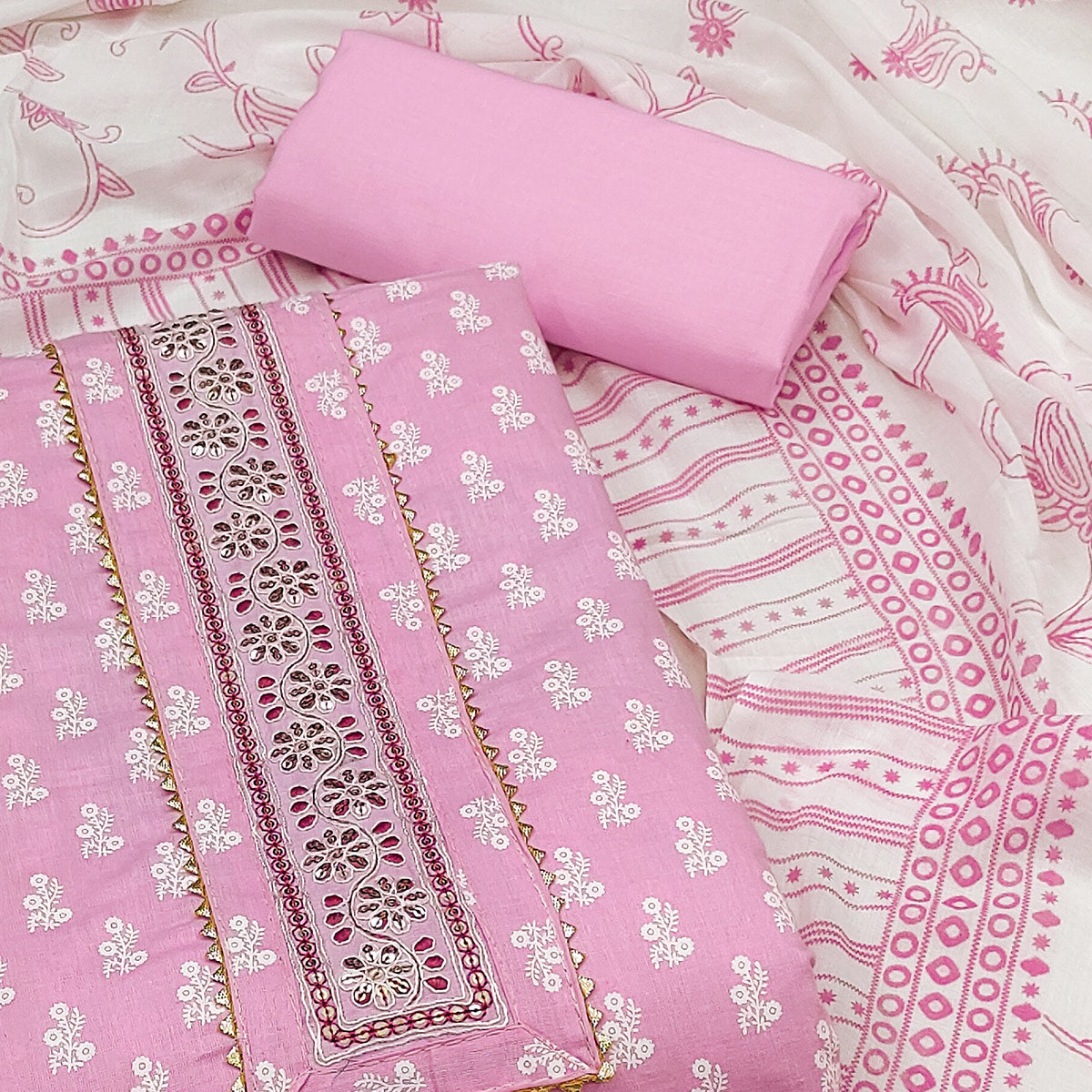 Pink Floral Printed Pure Cotton Dress Material