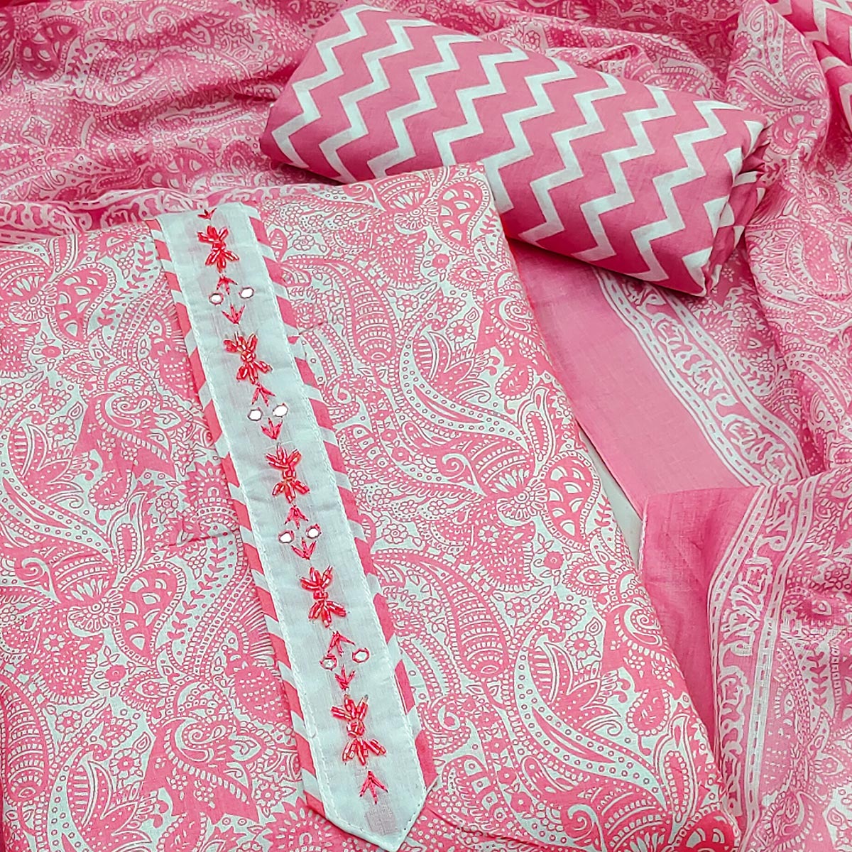 Pink Paisley Printed Pure Cotton Dress Material