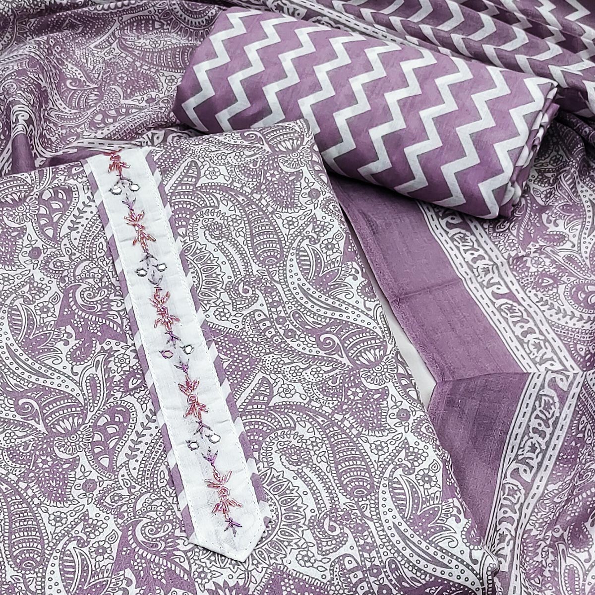 Purple Paisley Printed Pure Cotton Dress Material