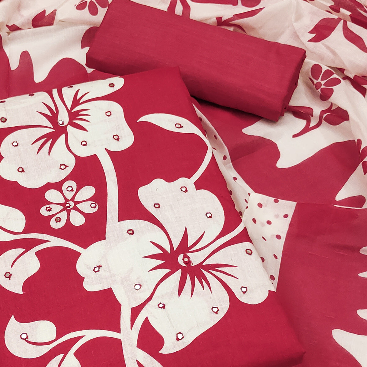 Pink Floral Printed Pure Cotton Dress Material