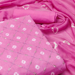 Pink Bandhani Printed With Embroidered Pure Cotton Dress Material