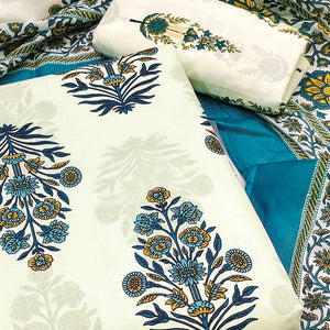 Rama Blue Floral Printed Pure Cotton Dress Material