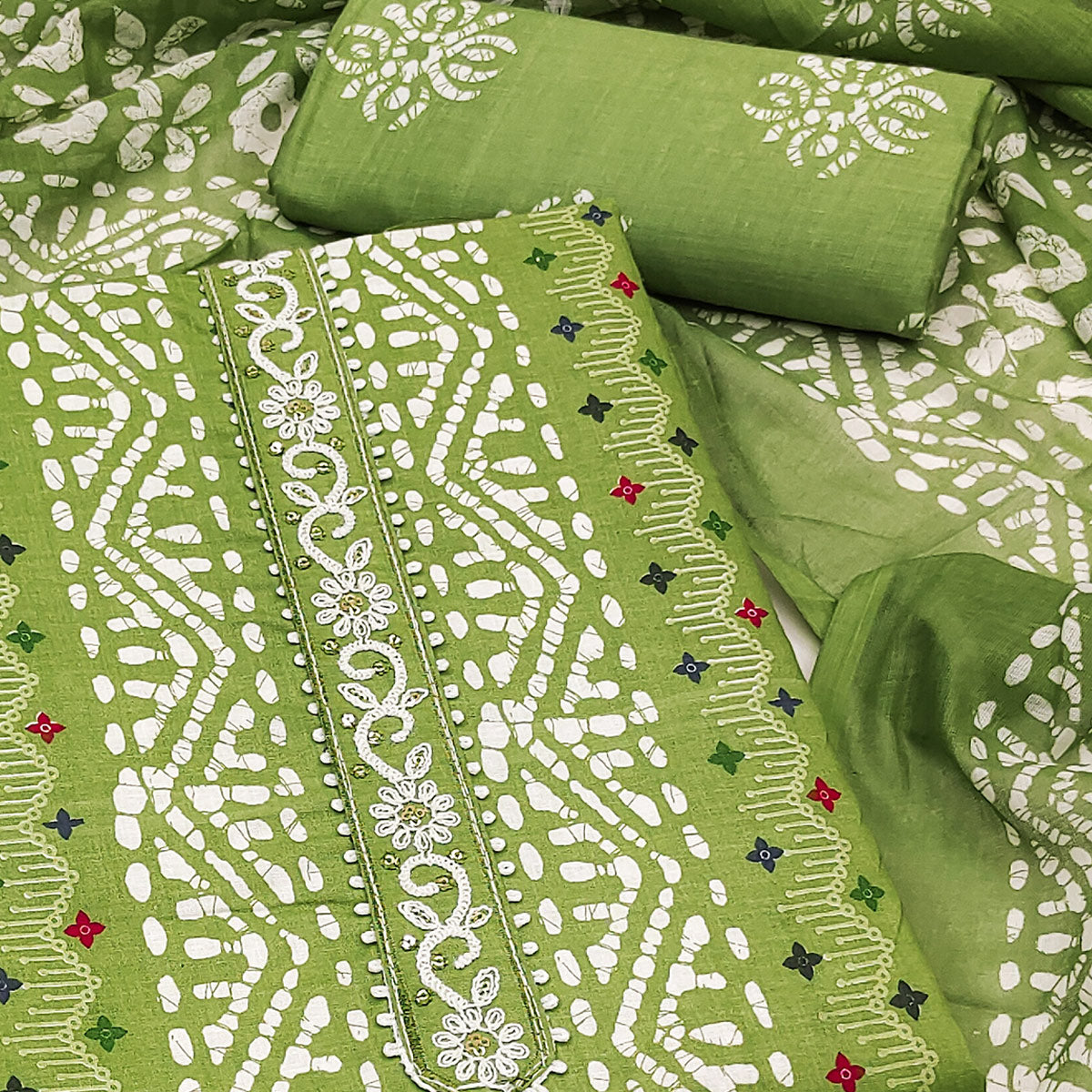 Comfortable Green Pure Cotton Material with All-Over Stripe Print