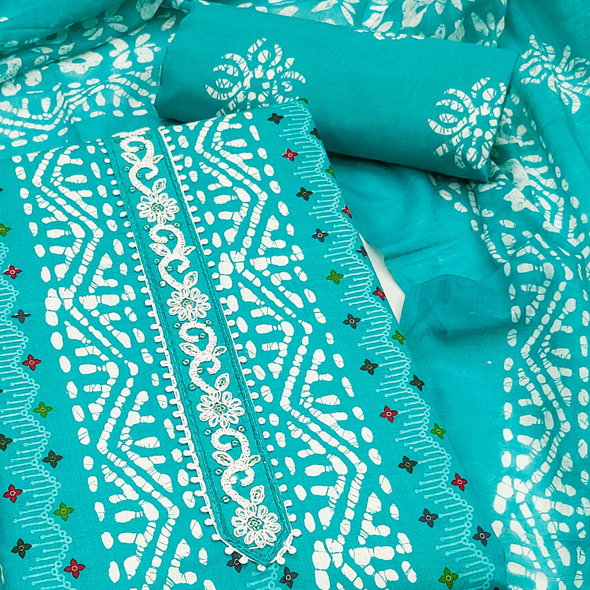 Comfortable Turquoise Pure Cotton Material with All-Over Stripe Print