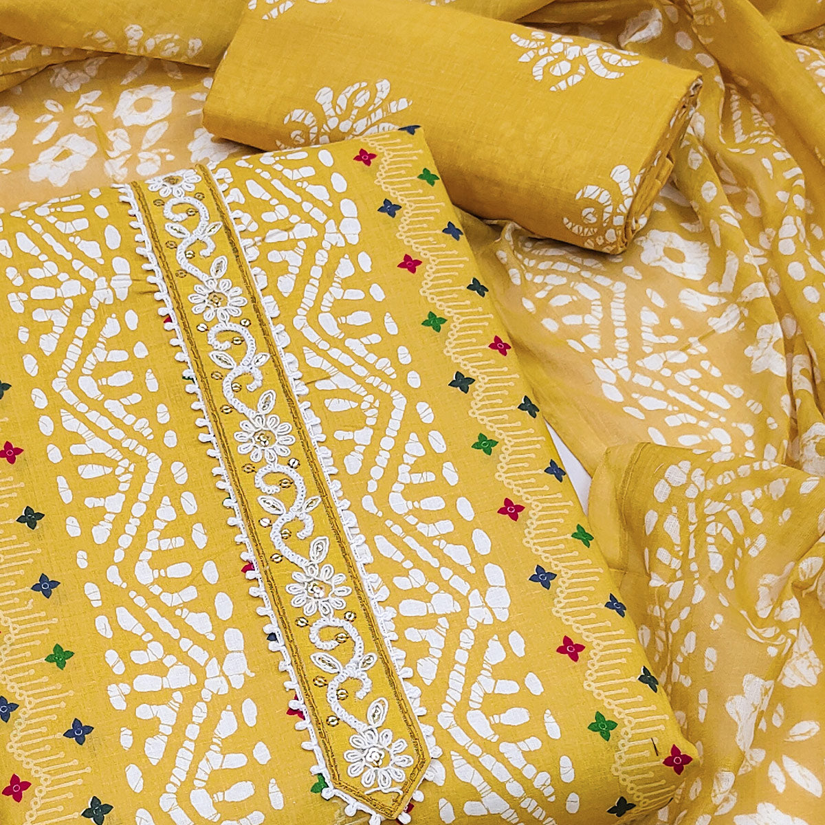 Comfortable Yellow Pure Cotton Material with All-Over Stripe Print