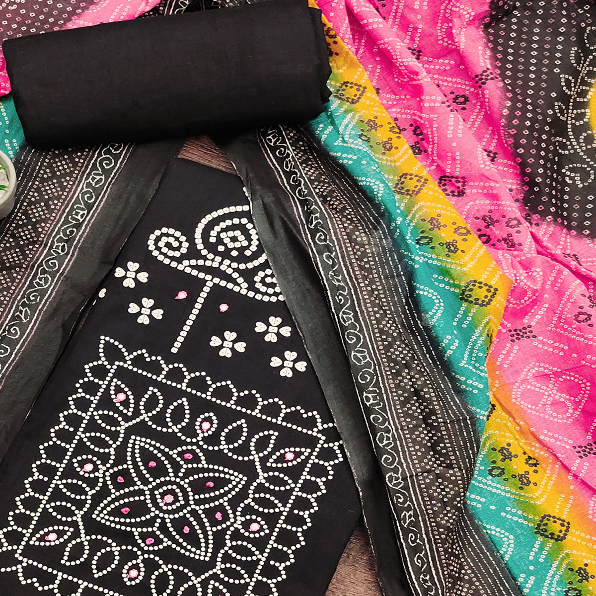 Black Printed Pure Cotton Dress Material