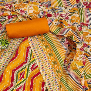 Yellow Printed With Sequins Work Pure Cotton Dress Material