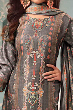 Grey Stylish Floral Printed Pashmina Dress Material for Graceful Winter Outfits