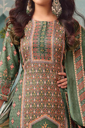Sage Green Stylish Floral Printed Pashmina Dress Material for Graceful Winter Outfits