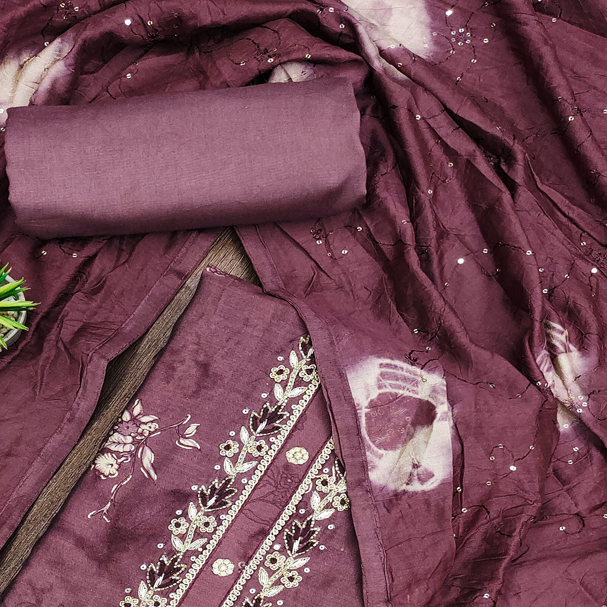 Dark Mavue Floral Printed Pure Cotton Dress Material