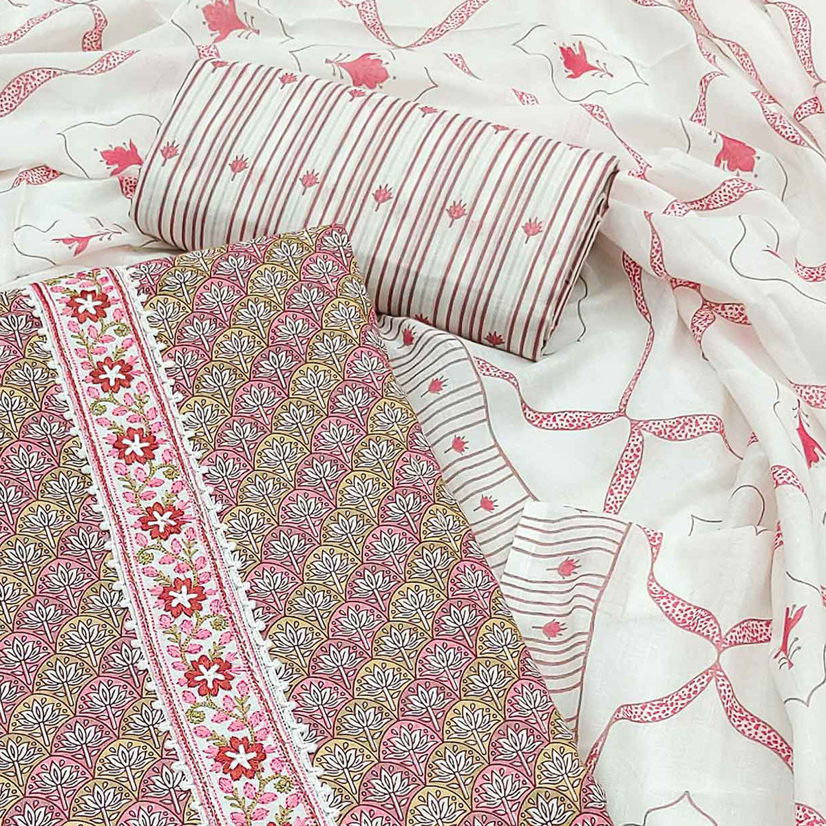 Mauve Floral Printed Pure Cotton Dress Material