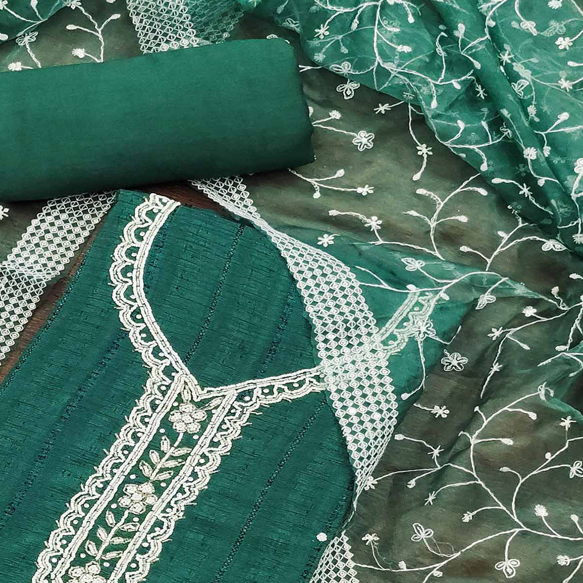 Rama Green Woven Pure Cotton Dress Material
