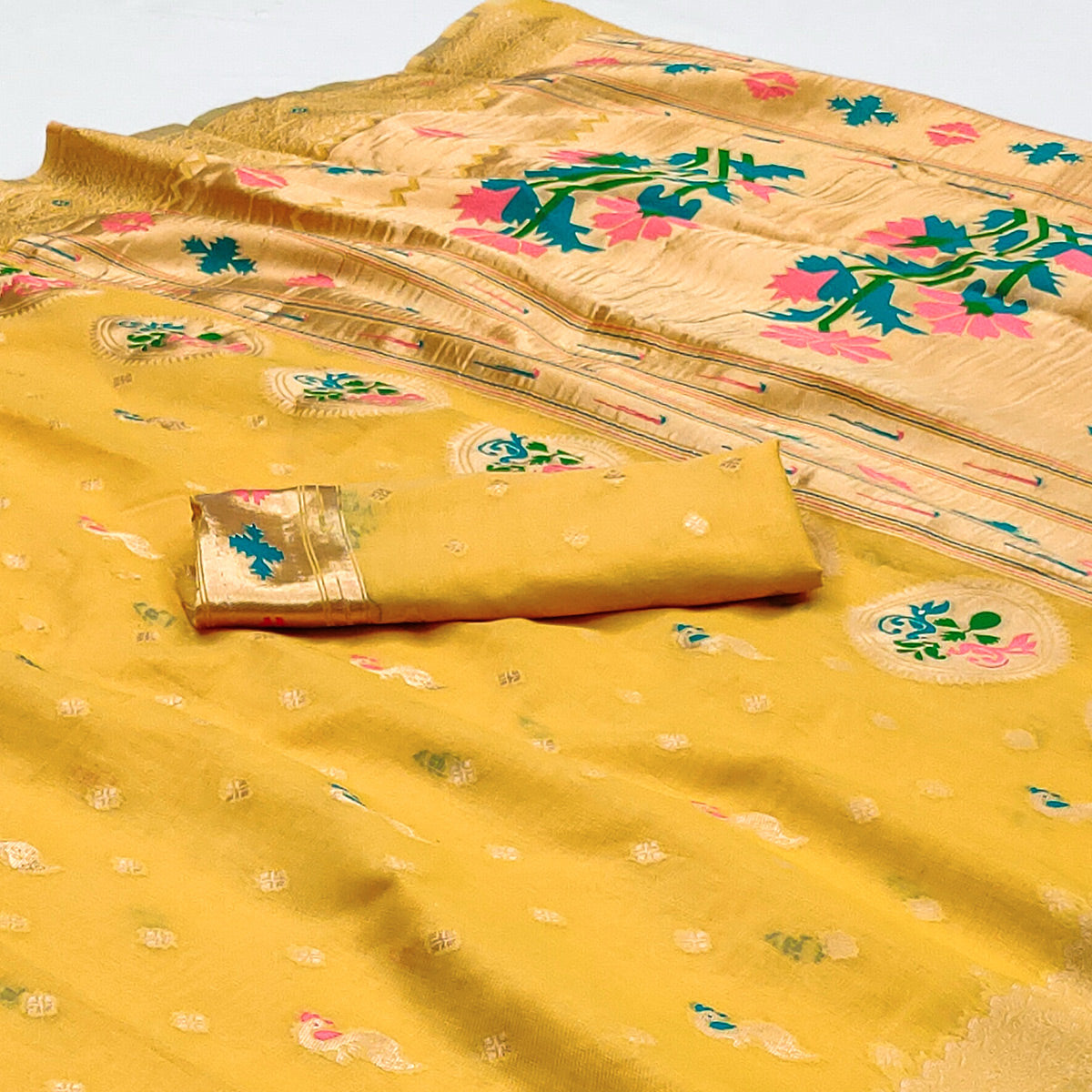 Yellow Woven Pure Cotton Paithani Saree