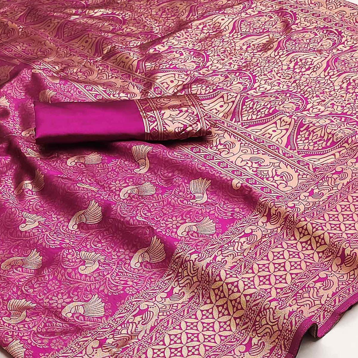 Pink Woven Banarasi Silk Saree