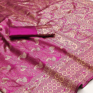Pink Woven Banarasi Silk Saree