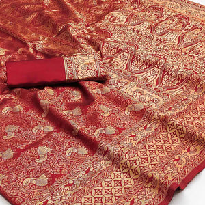 Red Woven Banarasi Silk Saree
