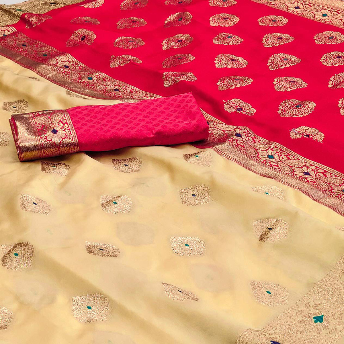 Red Woven Cotton Silk Saree
