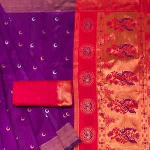 Purple Zari Weaving Cotton Silk Jacquard Saree