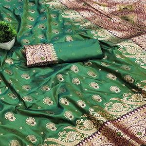 Green Traditional Zari Woven Cotton Silk Saree for Special Occasions