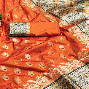 Orange Traditional Zari Woven Cotton Silk Saree for Special Occasions