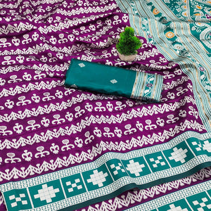 Purple Weaving Cotton Silk Saree With Contrasting Floral & Peacock Design Pallu