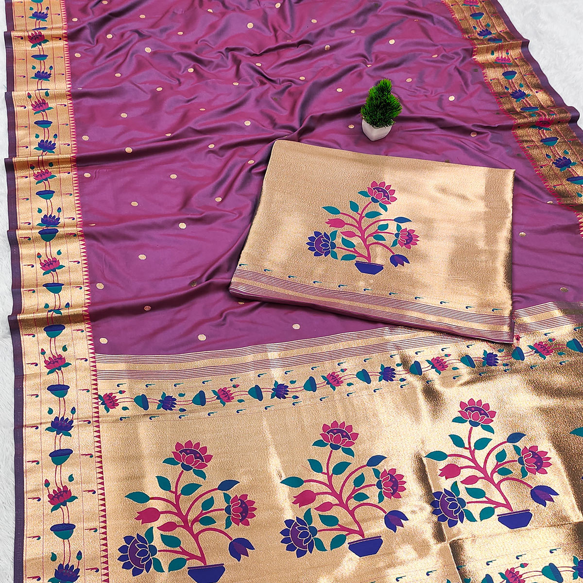 Purple Paithani Inspired Lotus Woven Kanjivaram Bridal Silk Saree