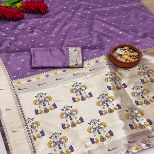Purple Timeless Paithani Satin Silk Saree Featuring Luxurious Zari Weaving