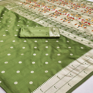 Green Classic Paithani Satin Silk Saree Accented with Rich Zari Work