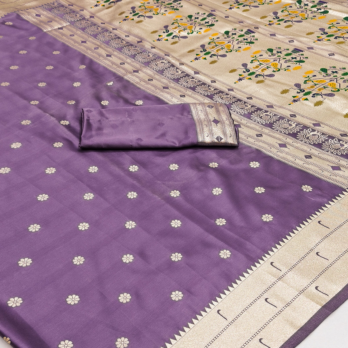 Purple Classic Paithani Satin Silk Saree Accented with Rich Zari Work