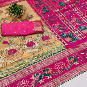 Beige Premium Cotton Silk Saree with Beautiful Swarovski Work and Classic Woven Texture